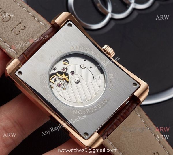 Clone Vacheron Constantin Moonphase Watch Rose Gold Brown Leather Strap 5