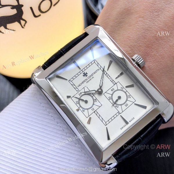 Copy Vacheron Constantin Geneve 40m Men Watch Black Dial Black Leather Strap 5