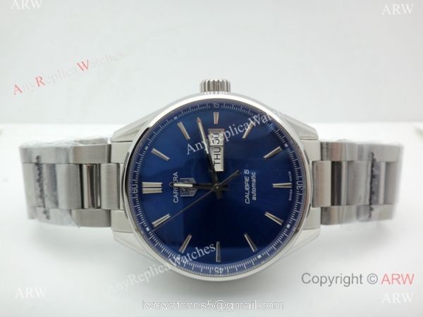 Swiss Replica Tag Heuer Carrera Calibre 5 Stainless Steel Blue Dial Watch 5