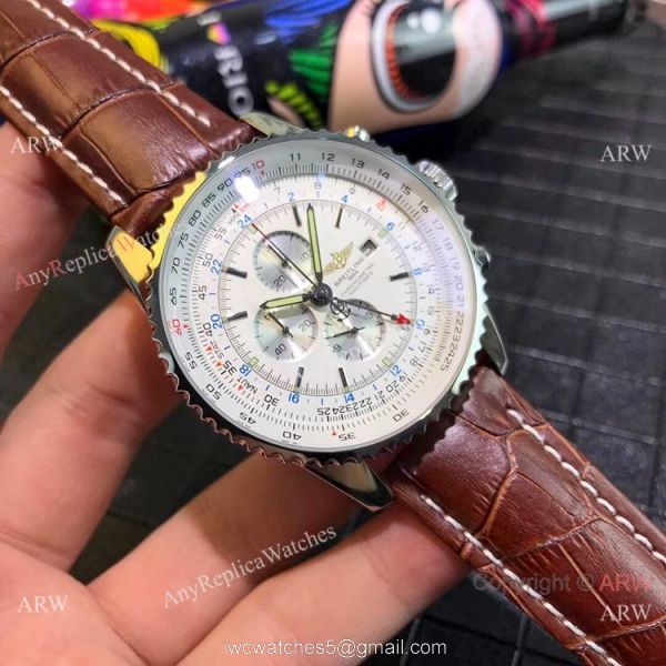 Copy Breitling Navitimer world GMT Chrono Watch Blue Dial Blue Leather Strap 5
