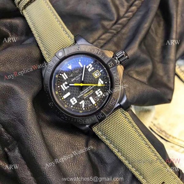 Breitling Avenger II Seawolf Copy Watch Blacksteel Green Leather Band 5
