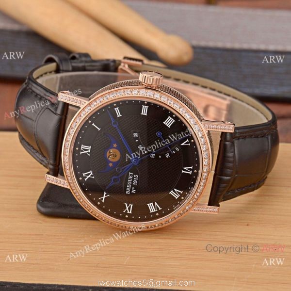 New Copy Breguet Classique Moonphase Stainless Steel Diamonds Watches For Sale 5
