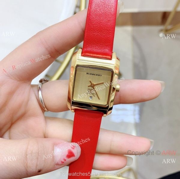 Copy Burberry 25mm women Watches Gold Case Black Leather Band 5