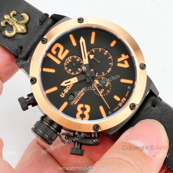 U Boat Classico U-72 Replica Watches Rose Gold Bezel Black Dial 5