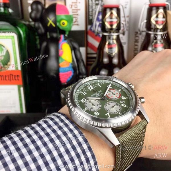 New Copy Breitling Navitimer Chronograph Watches SS Brown Military Strap 5