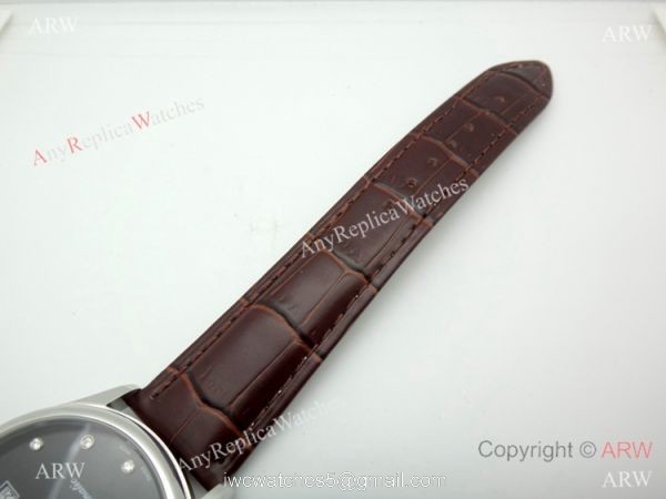 Buy Copy Rolex Geneve Cellini Black Watch Brown Leather strap 5