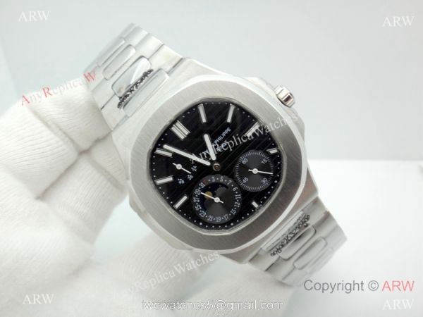 Copy Patek Philippe Nautilus Power Reserve Watch Stainless Steel Black 40mm 5