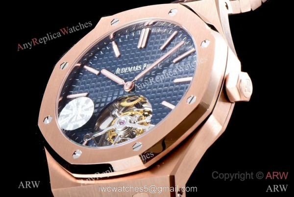JF Replica Audemars Piguet Royal Oak 26510 Watch Rose Gold Blue Face 41mm 5