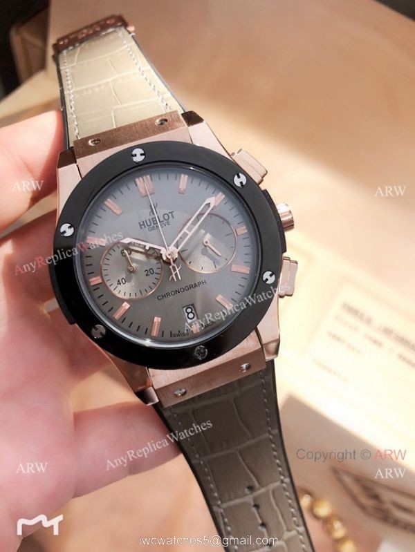 Replica Hublot Classic Fusion Chrono Watches Gray Dial Rose Gold 5