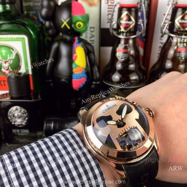 High Quality Copy Corum Bubble Skull Face Rose Gold Wristwatch 5