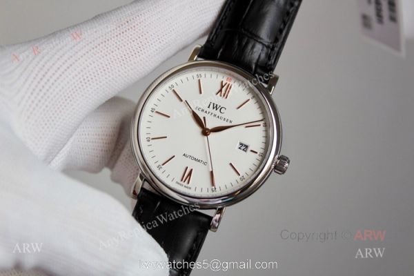 High End Replica IWC Schaffhausen Portofino White Dial rose gold markers Automatic Watch 5