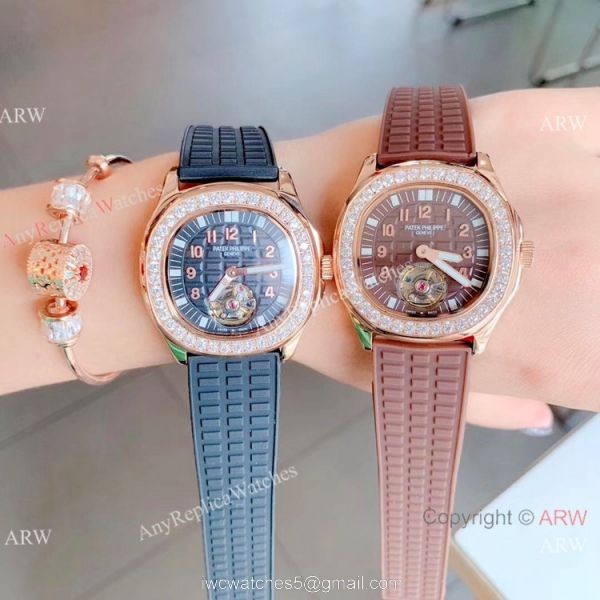 Clone Patek Philippe Aquanaut Tourbillon Women Watches Rose Gold Diamond Bezel 5