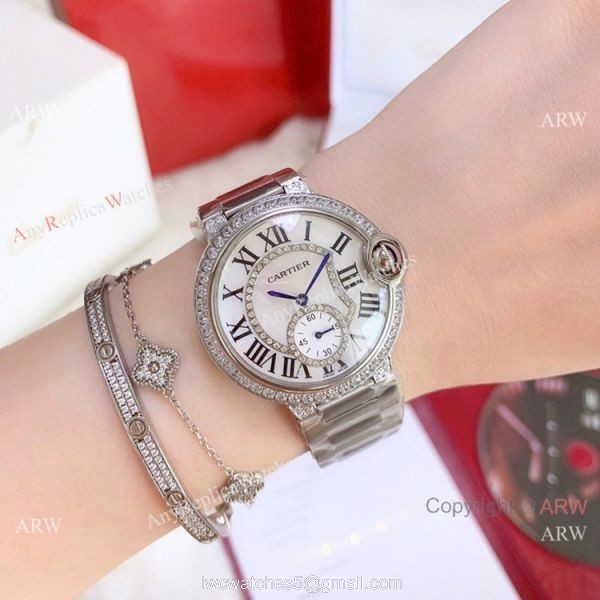 Ballon Bleu de Cartier 36mm Quartz Watches Rose Gold White MOP Dial 5