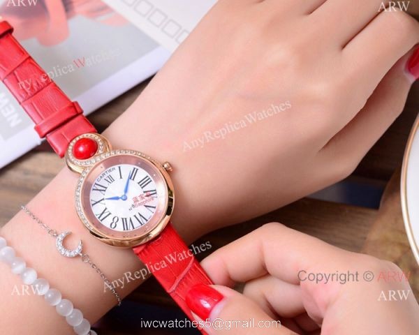 High Quality Copy Cartier Women watches Rose Gold Blue Leather Strap 5