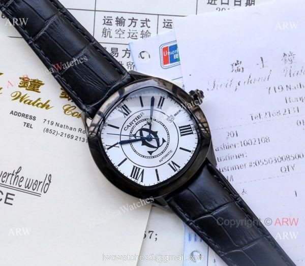 Copy Cartier Drive De automatic Watches Black Leather Strap 5