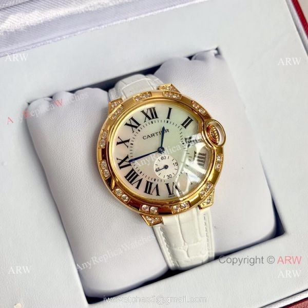 Copy Cartier Ballon Bleu 36mm Watch Yellow Gold White MOP Dial 5