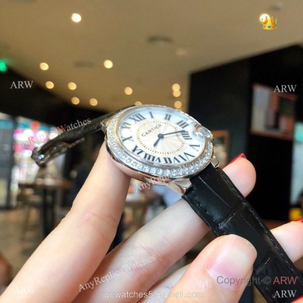 High Quality Cartier White Roman Dial Diamond Watch 36mm 5