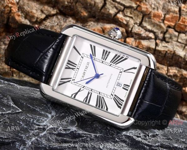 Replica Cartier Tank Solo Stainless Steel Black Roman Dial Watch Automatic 5