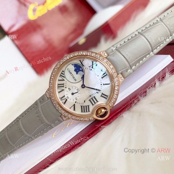 Copy Cartier Ballon Bleu quartz 36mm Watch White CeramicRose Gold Case 5