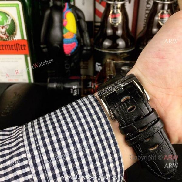 Copy Roger Dubuis Excalibur 46 Skeleton Men Watch SS Black Leather Strap 5