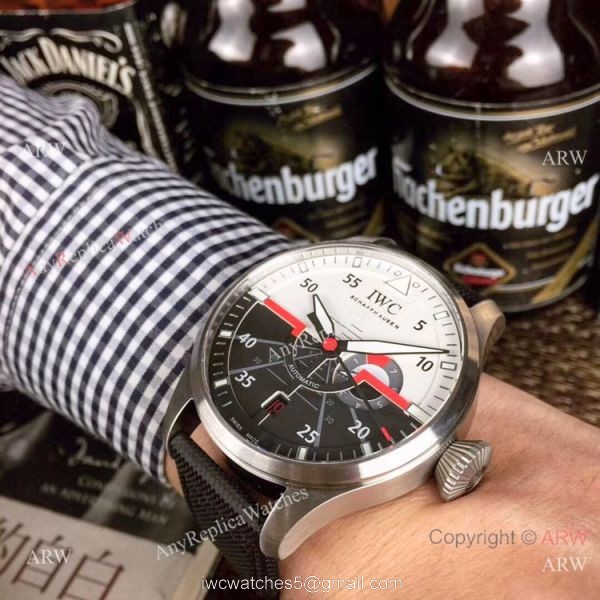 Swiss Replica IWC Pilots Top Gun SS Black Leather Strap Watch 5