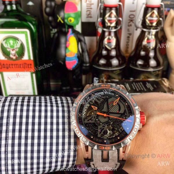 Roger Dubuis Excalibur Skeleton Copy Watch Black DLC Case 46mm 5