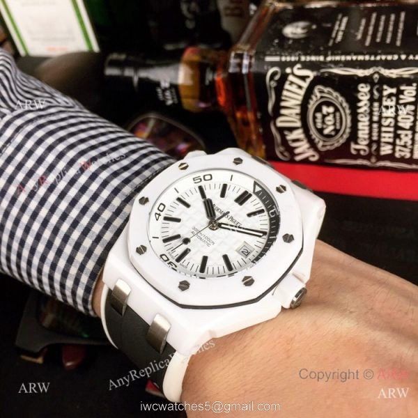 Swiss 3120 Audemars Piguet Royal Oak Offshore Divers White Ceramic Blue Rubber Watch New Replica 5