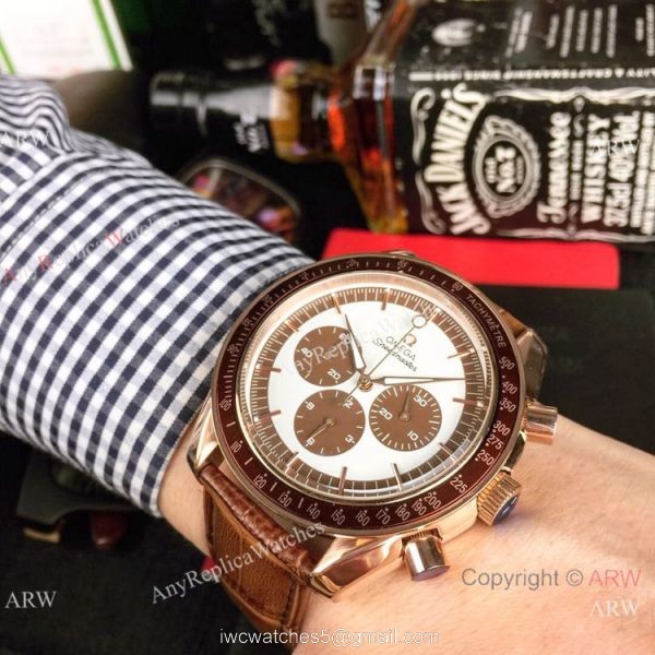 High Quality Omega Clone Watch Omega Speedmaster Chrono Rose Gold Brown Watch 5