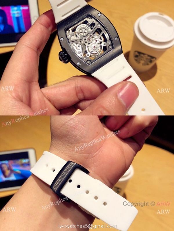Richard Mille Knock off RM 17-01 Watches Black Case White Rubber Strap 5