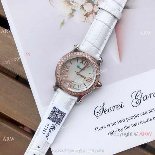 Copy Chopard Happy Sport 36mm Watch SS Diamond White MOP Dial 5