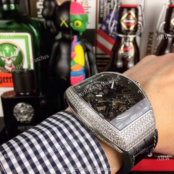 High Quality Franck Muller Vanguard Replica Watch Diamond Case Skeleton Dial 5