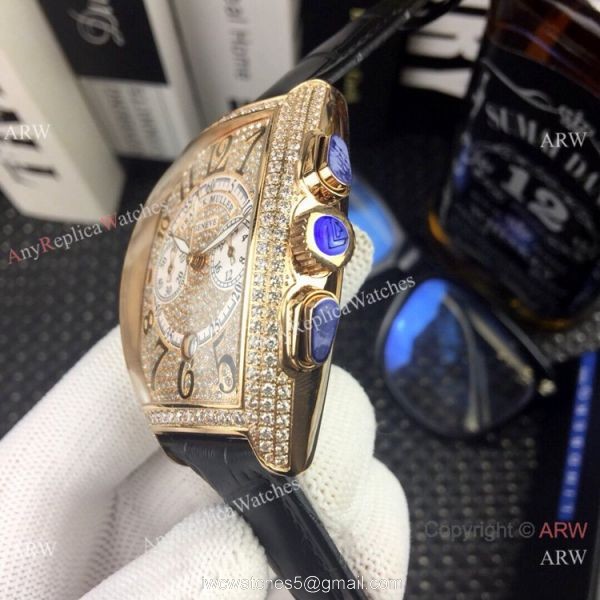 New Copy Franck Muller Mariner Chronograph Iced Out Watch Black Leather Strap 5