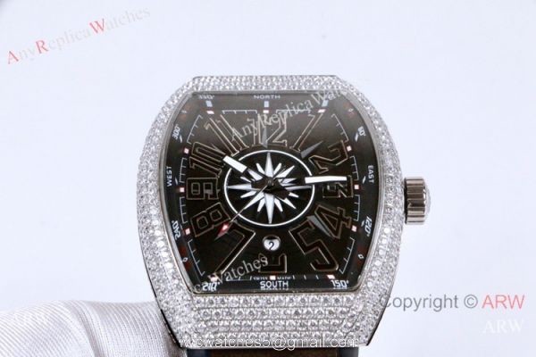 Franck Muller Vanguard Replica Watch SS Iced Out Gray Dial 5