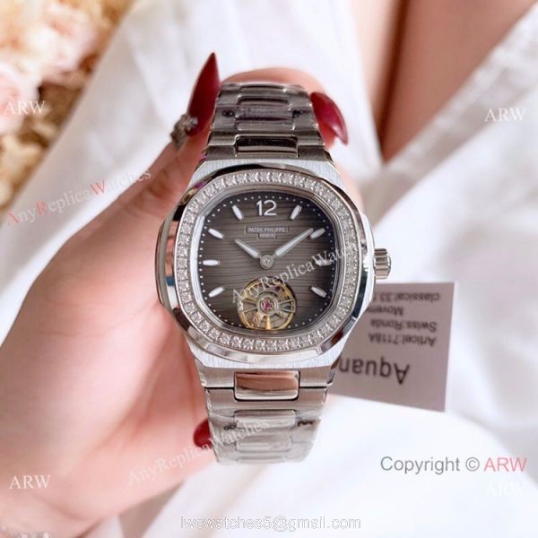 New Copy Patek Philippe Nautilus Womens 34mm Watch with Blue Tourbillon Dial 5