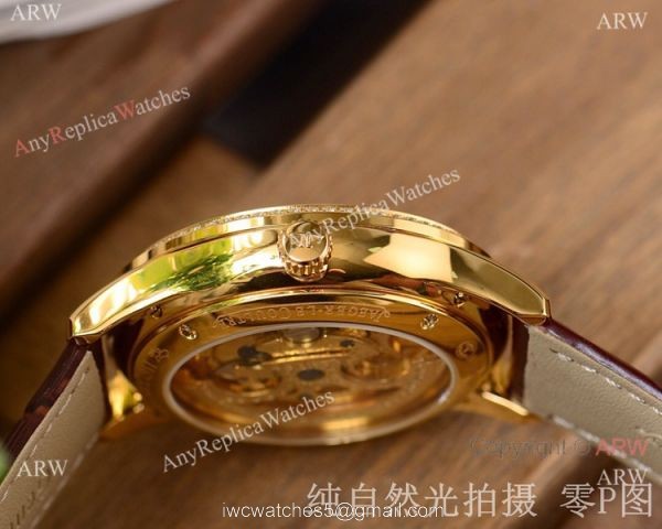 Copy Jaeger-LeCoultre Skeleton Watch Gold Case Diamond Bezel 5