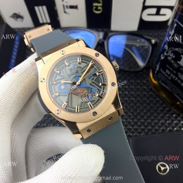 New Style Hublot Classic Fusion Rose Gold Bezel Rubber Strap Watches 5