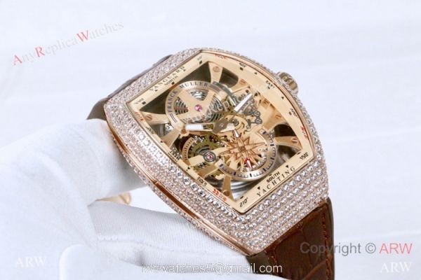 Clone Franck Muller Vanguard Yachting Anchor Skeleton Diamond Watch ARW Watches 5