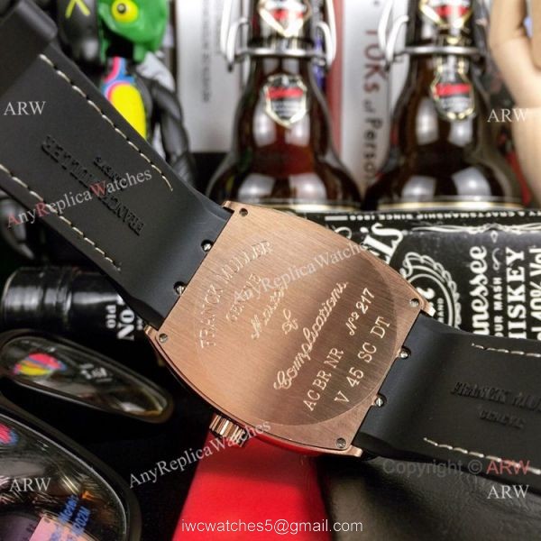 New Replica Franck Muller Vanguard Yachting watch Rose Gold Gray Gummy Strap 5