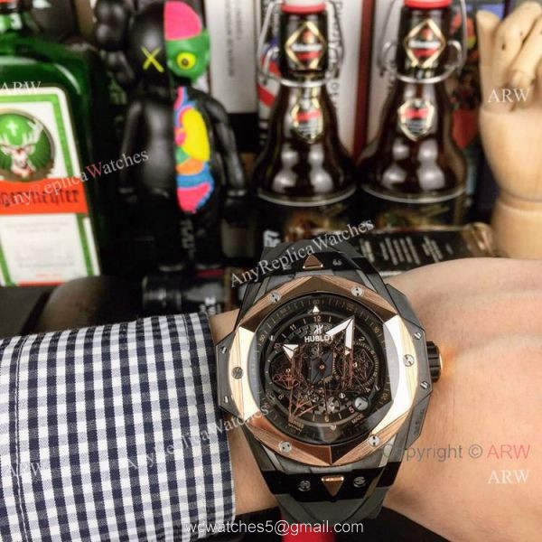 2019 Replica Hublot Big Bang Sang Bleu II Watches Stainless Steel Skeleton Dial 5