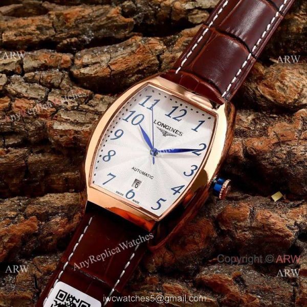 Copy Longines Evidenza Men Watches Black Dial Black Leather Strap 5