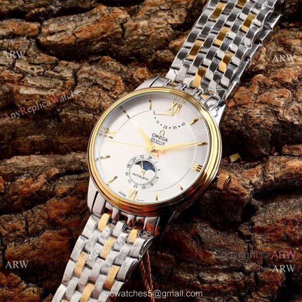 Omega De Ville Fake 40mm Watch 2-Tone Rose Gold Moonphase 5