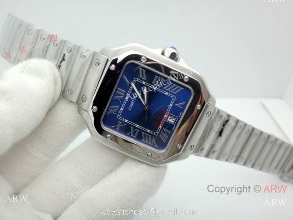Japan Grade New Cartier Watches Santos De Blue Dial 39mm or 35mm 5