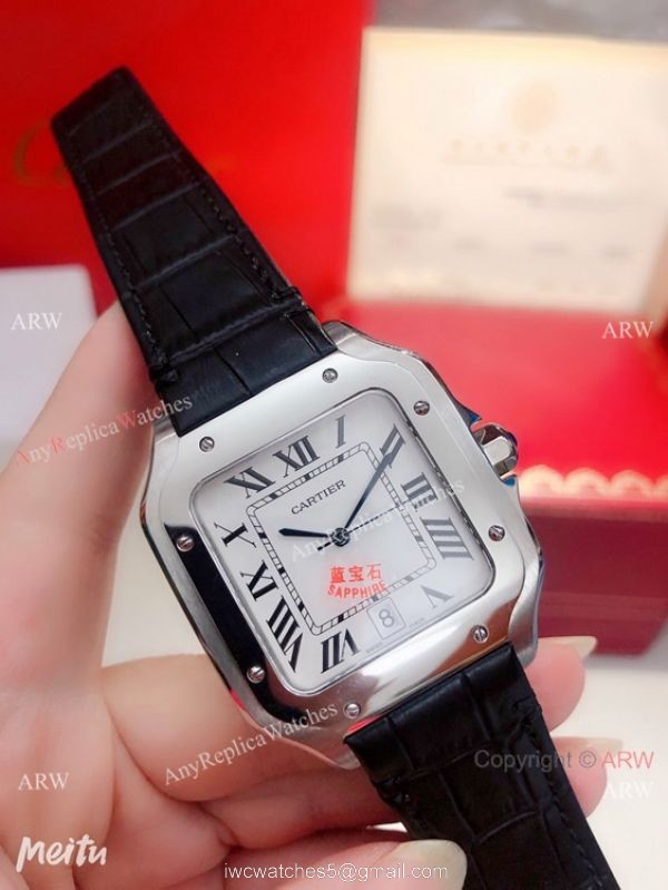 Buy Replica Cartier Santos de SS White Roman Dial Watch Quartz 5