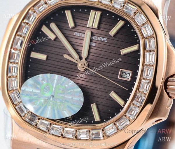 (OE)Swiss Copy Patek Philippe Nautilus 5713g Brown Dial Diamond Watch 40mm 5