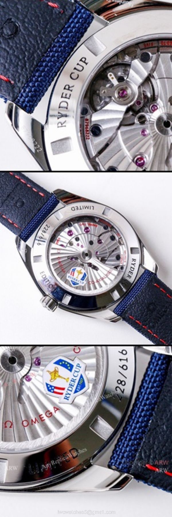 (VS)Swiss Copy OMEGA Seamaster Aqua Terra RYDER CUP Watch Blue Leather Strap 5
