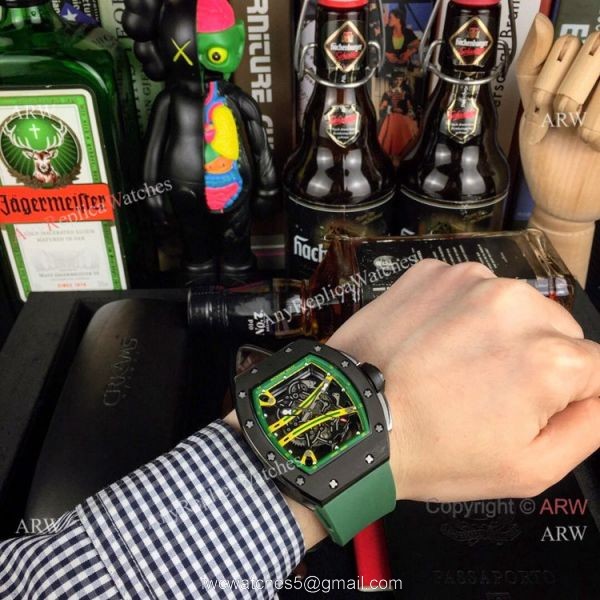 Wholesale Richard Mille Knock off RM 61-01 Yohan Blake Watch Green Rubber Band 5