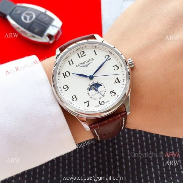 2019 Replica Longines Master Moon phase 40mm Watch Brown Leather Strap 5