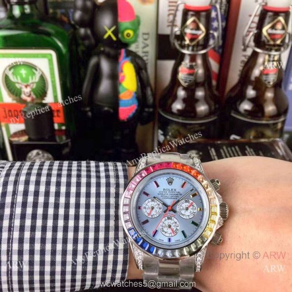 Rolex Daytona Stainless Steel Glacier blue Dial Fake Rolex with Diamond Bezel Men Watch 5