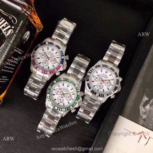 Fake Rolex with Diamond Bezel Stainless Steel Daytona Watch 5