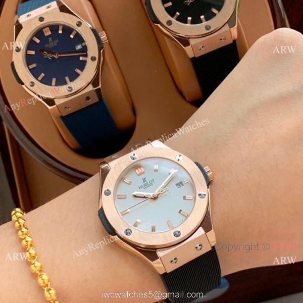 Copy Hublot Classic Fusion Lady Quartz Watch Rose Gold Brown Face 5